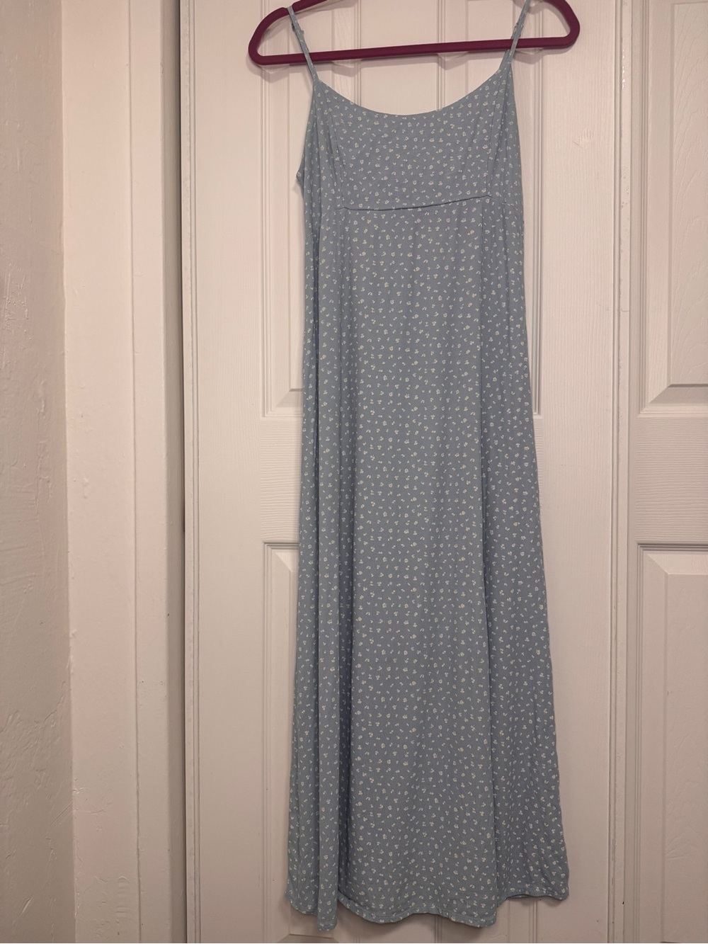 Brandy Melville Light Blue Spaghetti Strap Maxi Dress with White Dot Print - Picture 2 of 5